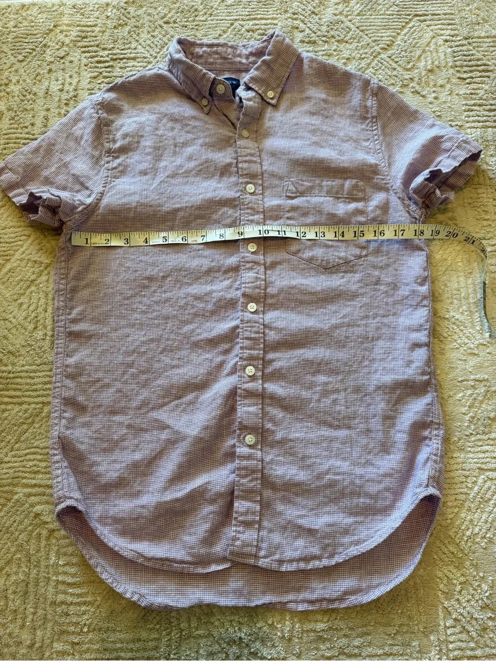 J.Crew Linen Blend Short Sleeve Button Down Shirt Purple Gingham Size Small
